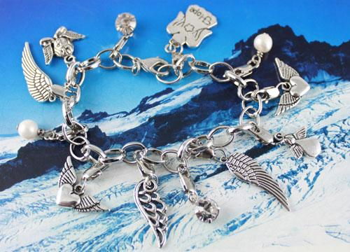 WHOLESALE!Tibetan silver Tree of  Life  Angel wing Fleur de lis Charm bracelets 2