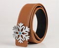 Fashion Silver Christmas Snowflake Buckle Genuine Leather Belt Waistband 3