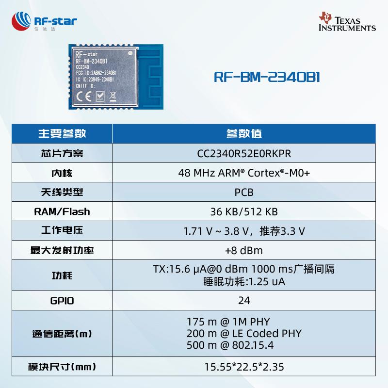 TI CC2340R5 BLE 5.3 多协议 Zigbee 蓝牙5.0主从一体串口透传 RF-BM-2340B1 2