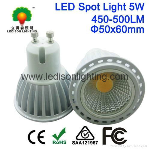 CE SAA UL CUL Approved Natural White Warm White COB 5W LED Spot Light Bulbs GU10