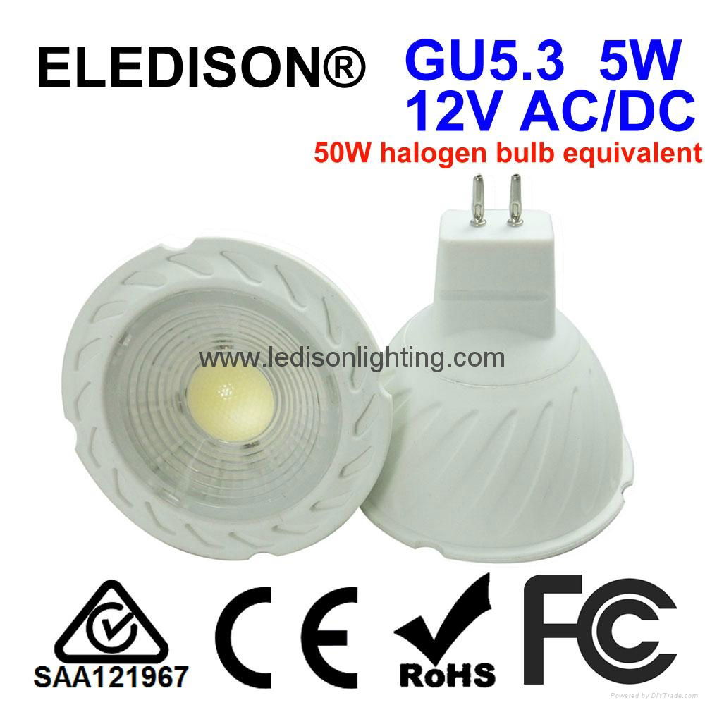 CE SAA Approved 5W MR16 GU5.3 LED 12v COB Spotlight 450LM 50x50mm Bulb