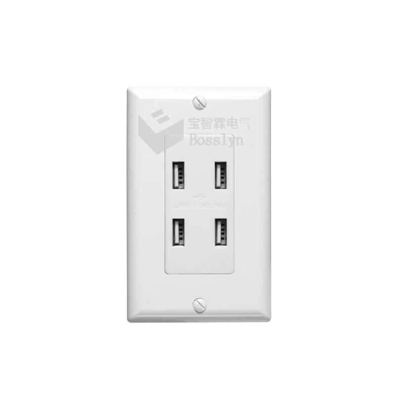 2020 New Product UL Listed US 4 USB Wall Outlet 15 Amp