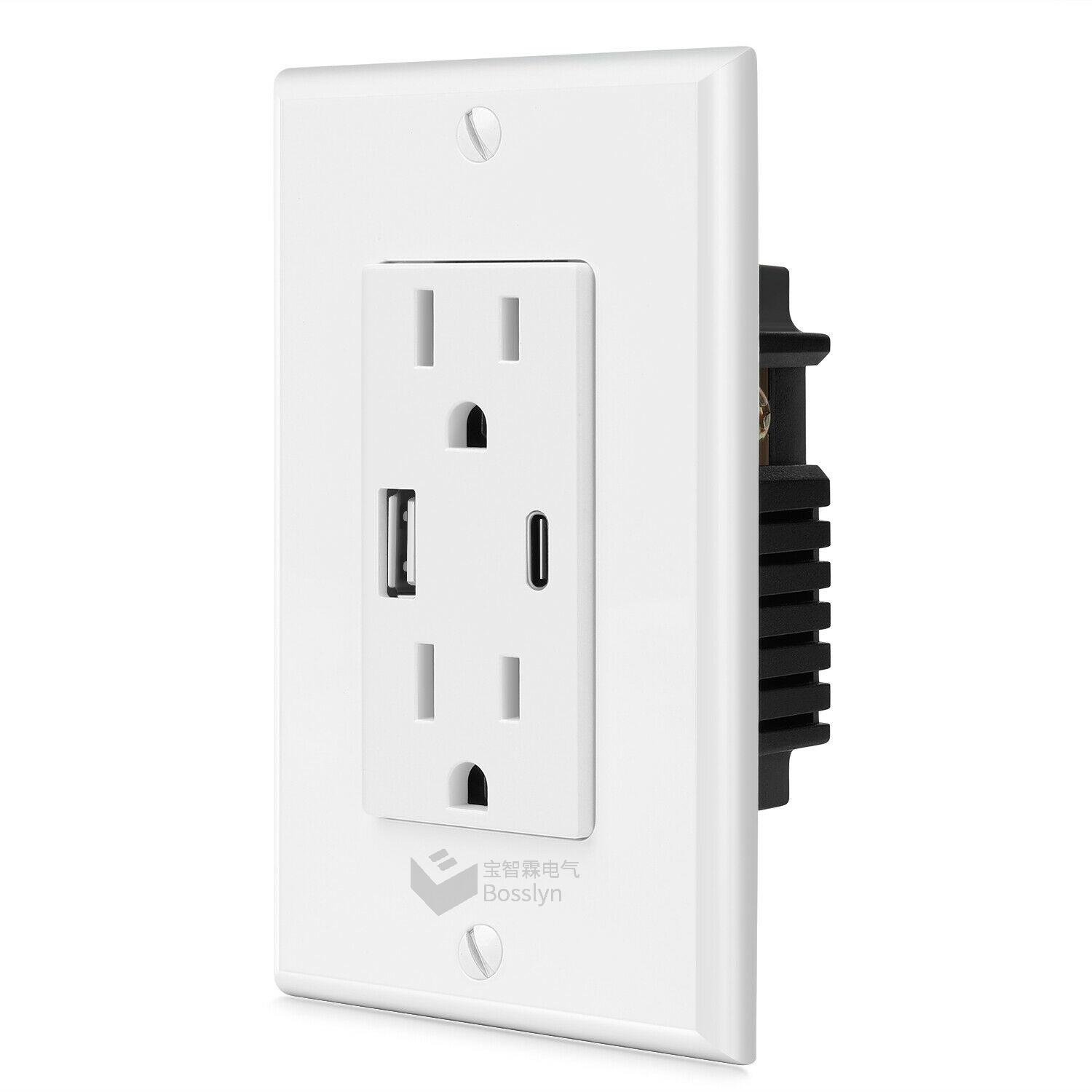 BOSSLYN UL Type C & Type A 4.8A 5V USB Outlets 15A Tamper Resistant Receptacle 2