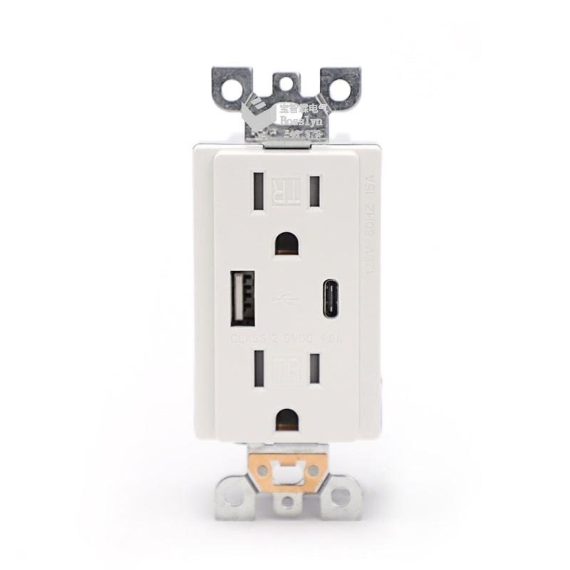 宝智霖美式墙壁插座 USB+Type-c口充电式插座 UL标准插座 3