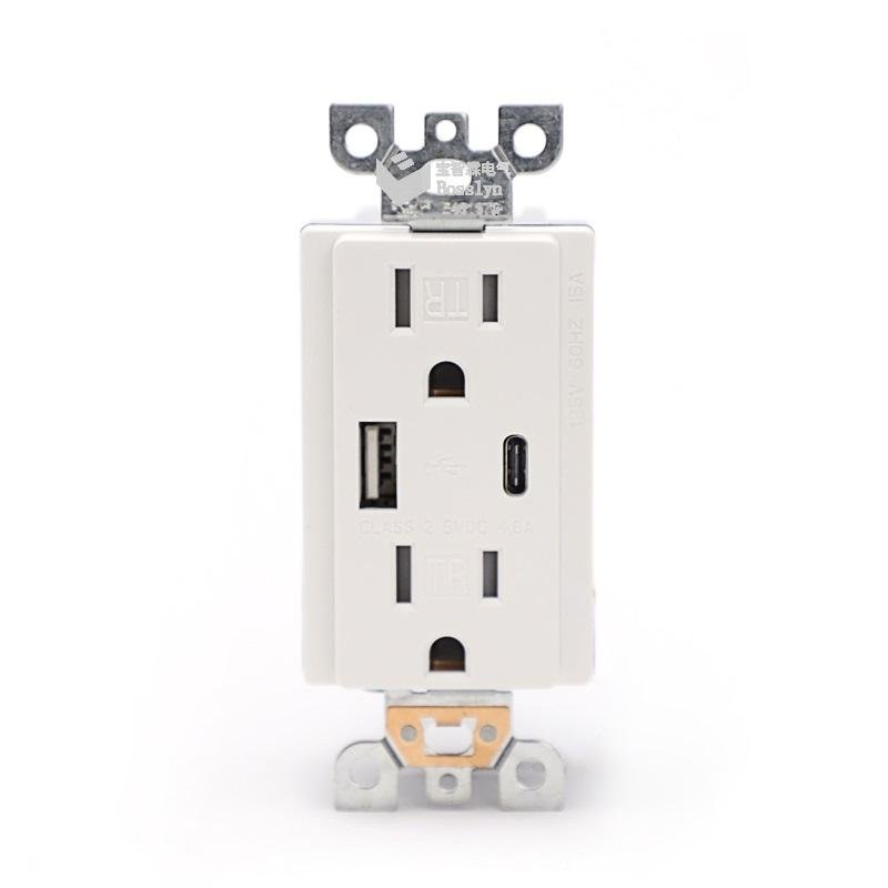 BOSSLYN UL Type C & Type A 4.8A 5V USB Outlets 15A Tamper Resistant Receptacle 3