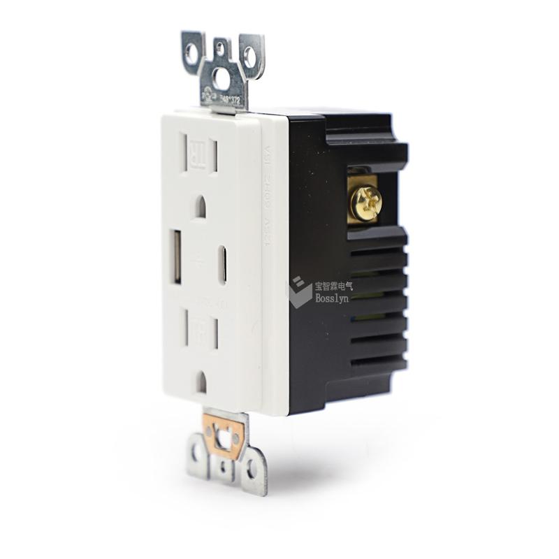 宝智霖美式墙壁插座 USB+Type-c口充电式插座 UL标准插座 4