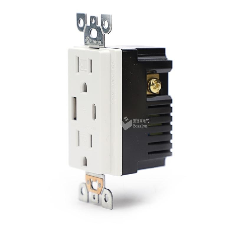 BOSSLYN UL Type C & Type A 4.8A 5V USB Outlets 15A Tamper Resistant Receptacle 4