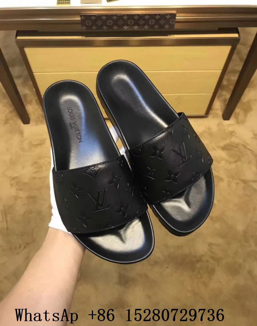 Louis Vuitton Black Damier Embossed Rubber Waterfront Flat Slides