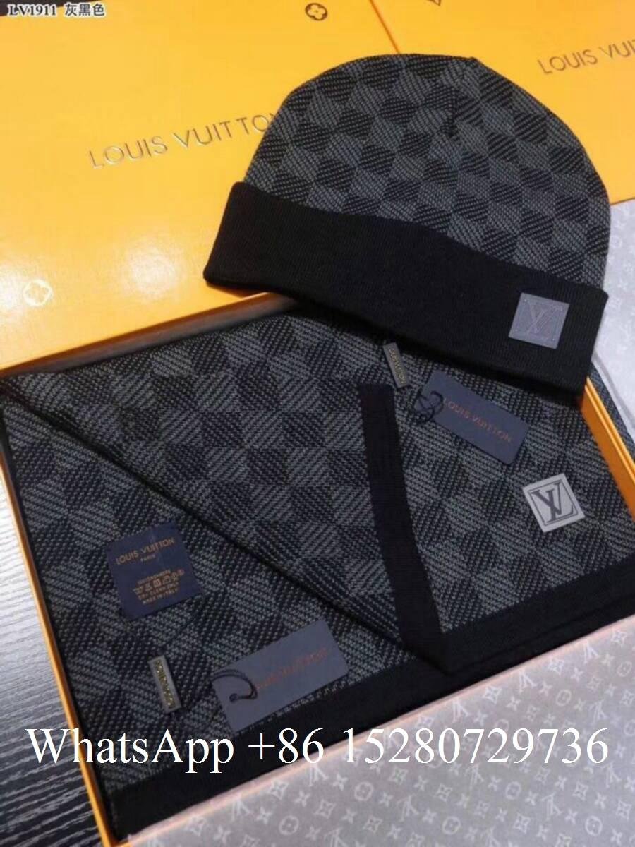 Wholesale LV Damier Graphite wool scarf and hat set lv Damie scarf for sale gift (China ...