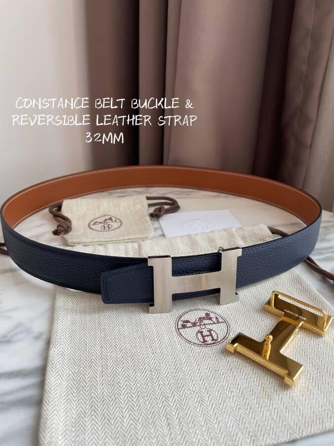 Shop        Belt H Belt Buckle reversible leather strap designer belts black  3