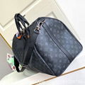 Louis Vuitton Keepall 55 Bandouliere in Monogram Canvas Eclipse Carryall Duffle 