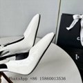 Women's Lee Stiletto Slingback Pumps,Saint Laurent Lee Patent leather shoe,white 4