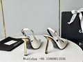 Women's Lee Stiletto Slingback Pumps,Saint Laurent Lee Patent leather shoe,white 3