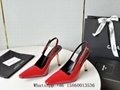 Women's Lee Stiletto Slingback Pumps,Saint Laurent Lee Patent leather shoe,white 12