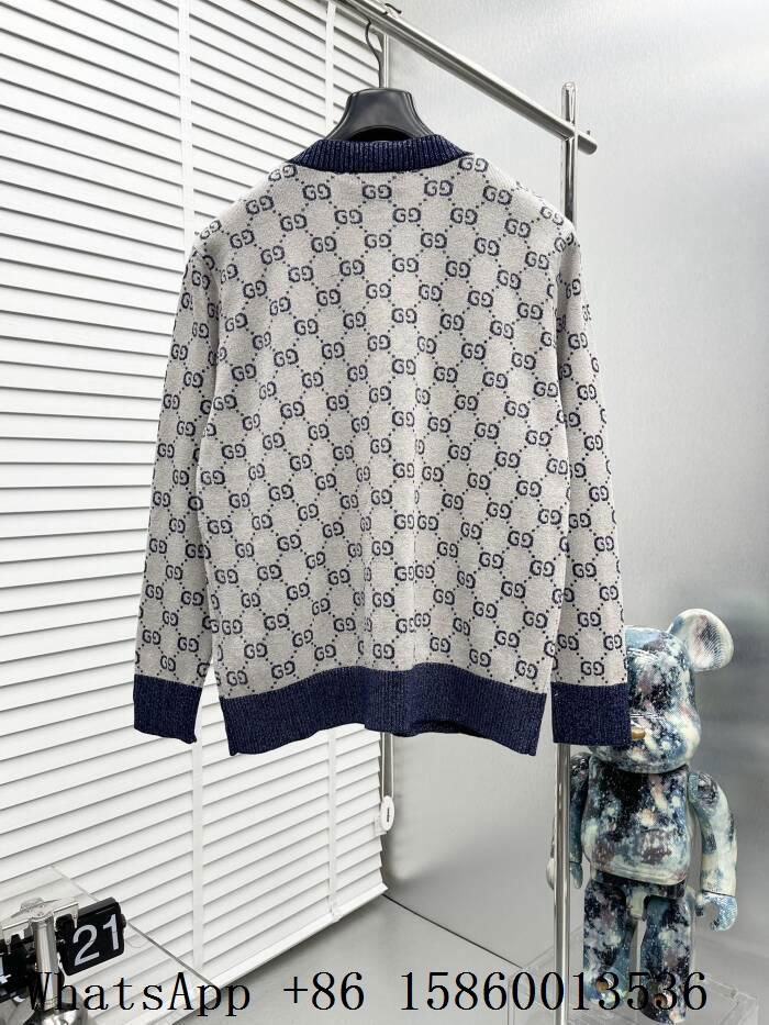       GG Wool jacquard cardigan,wool cardigan,      knit cardigan,grey navy,XL 2