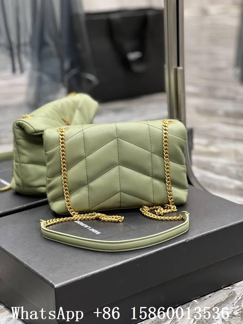     Loulou Puffer bag,    small puffer quilted lambskin bag,    loulou bag,green 2