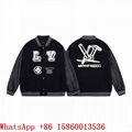 LV Varsit baseball black,Cheap LV baseball jacket,men's LV leather jacket,sale 