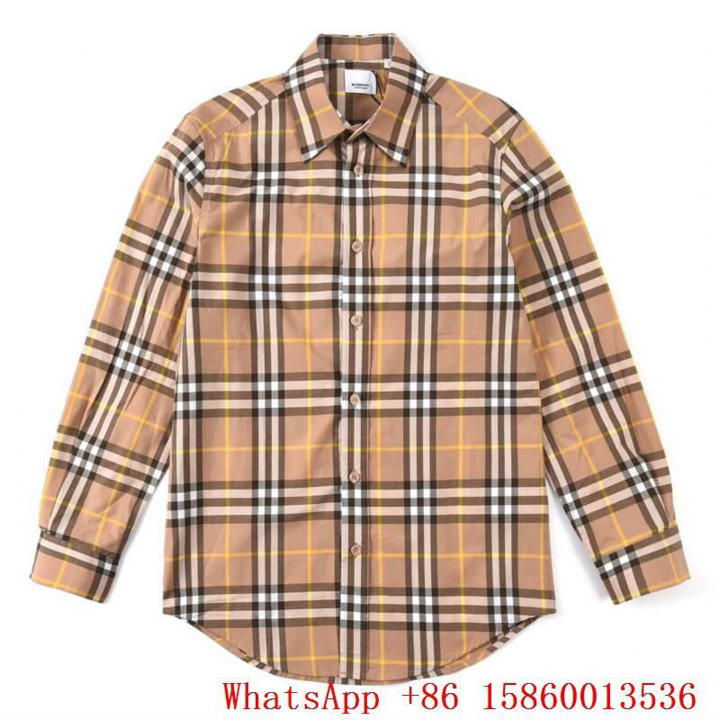 Checked Long Sleeve shirts,Check Cotton Shirt in Archive Beige,Checked stretched