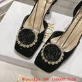 Women Rose Heeled sandals black Grosgrain and white Resin pearls,Designer sandal