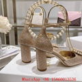 Women Rose Heeled sandals black Grosgrain and white Resin pearls,Designer sandal 10