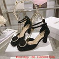 Women Rose Heeled sandals black Grosgrain and white Resin pearls,Designer sandal 11