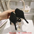 Women Rose Heeled sandals black Grosgrain and white Resin pearls,Designer sandal