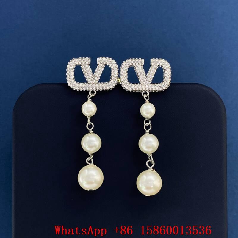 Women's Vlogo Signature Earring with pearls in Gold,          earrings hoops, uk 2