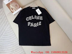 Women Celine pairs jersey, Celine cotton T-shirt,Celine loose T-shirt sale,black