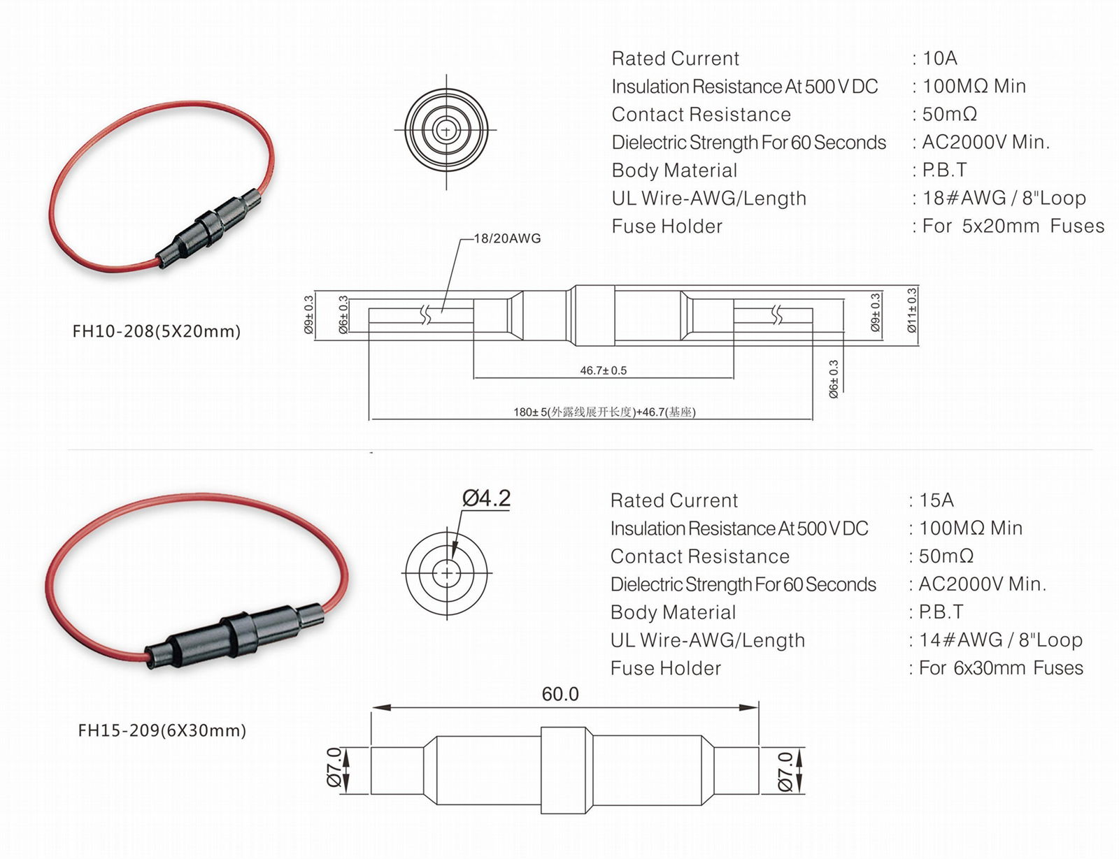 in line car fuse holder, for 5*20mm fuse holder 5