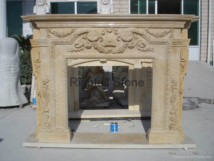 cream marble carved fireplace surround