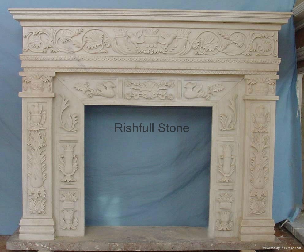 cream marble carved fireplace surround 2