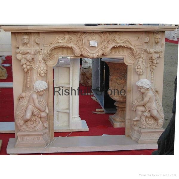 Egypt beige marble carved fireplace mantel 1