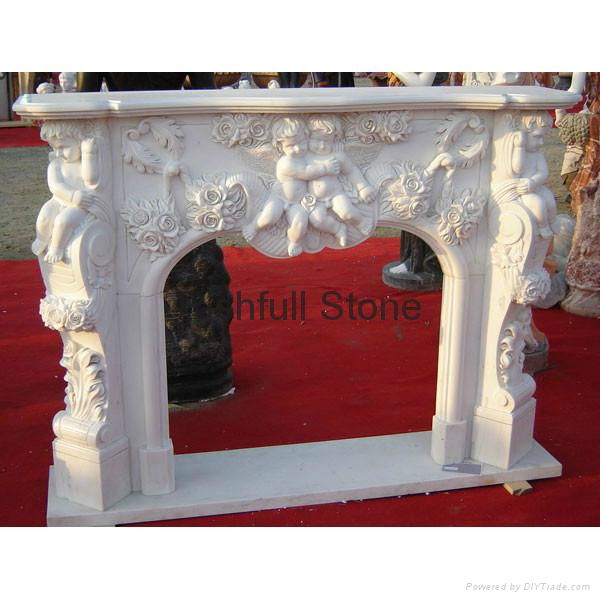 Egypt beige marble carved fireplace mantel 2