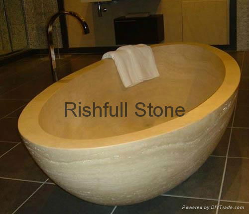 yellow travertine stone bathtub