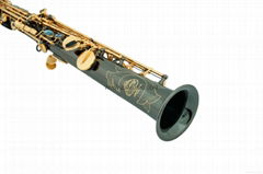 Professional Bb Soprano Saxophone Black Nickel Sax-High F Key Abalone Shell Key