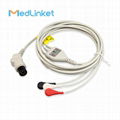 COLIN BP308 3lead ECG cable with leadwires, Snap,AHA