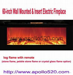 60-inch Wall Mounted & Insert Electric Fireplace with remote