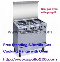 Free Standing 6 Burner Gas Cooking Range with Oven