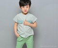 wholesale fashion boy shirts band collar short sleeve checks shirts for children 1