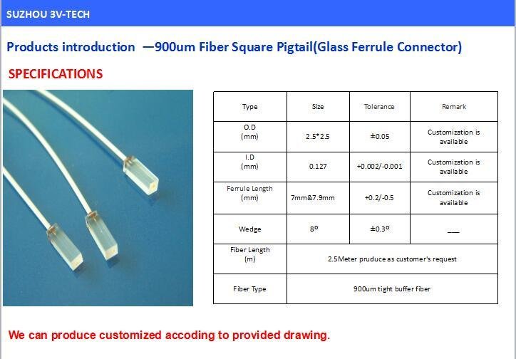 0.9mm Optic fiber Pigtail Fiber Array Customized 2