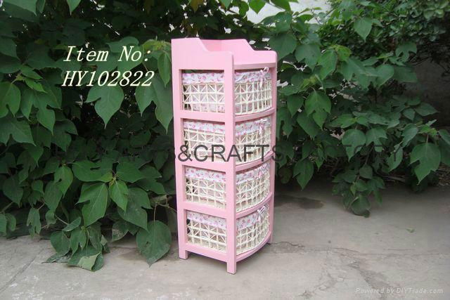 Home furniture wooden cabinet with wicker basket drawer