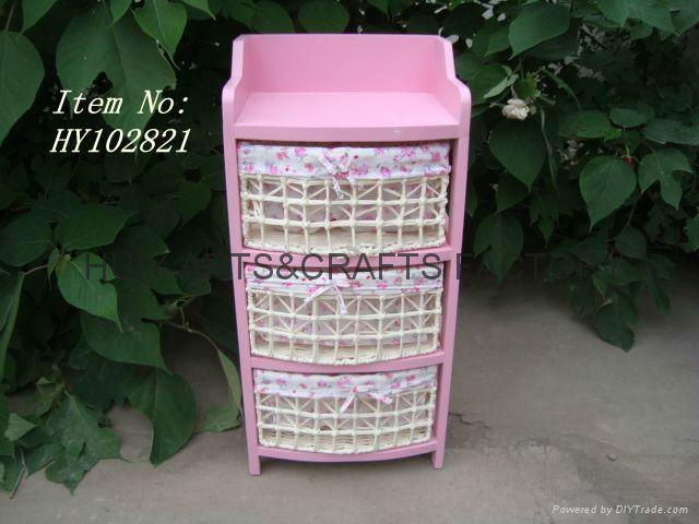 Home furniture wooden cabinet with wicker basket drawer 2