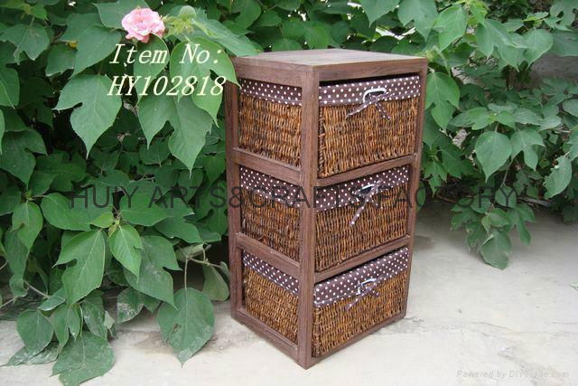 Home furniture wooden cabinet with wicker basket drawer 5