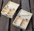 Unfinished wooden box with many dividers and hinged lid