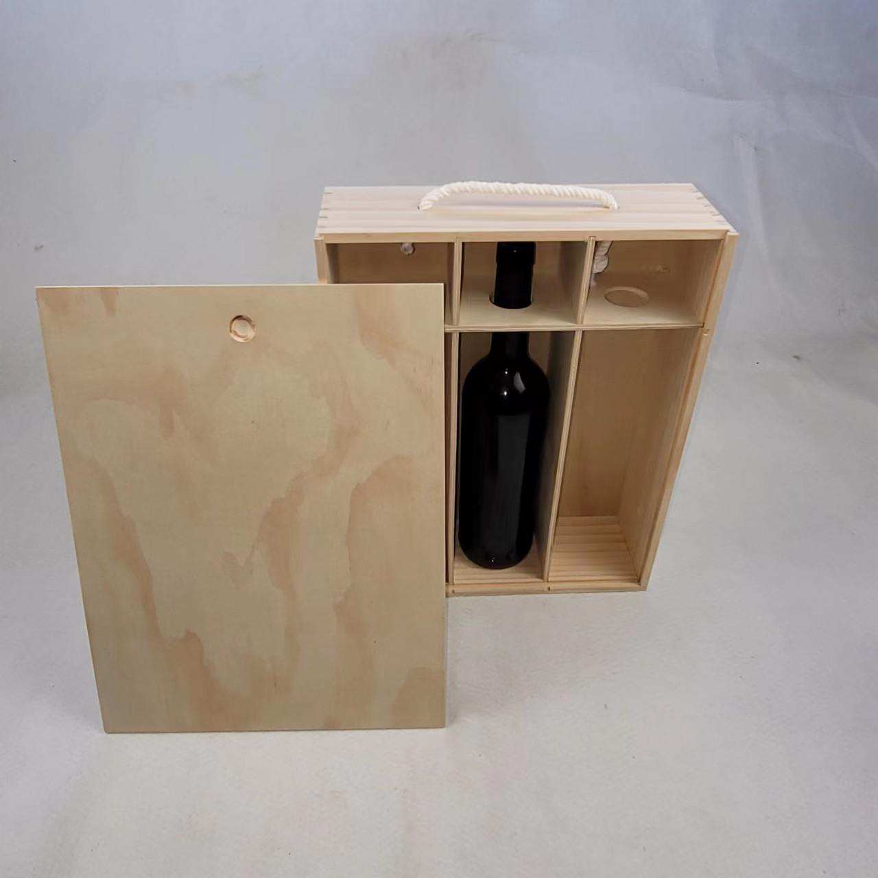 FSC&BSCI sliding lid pine Wood Wine Bottle Holder Decorative Wooden Gift Box  2