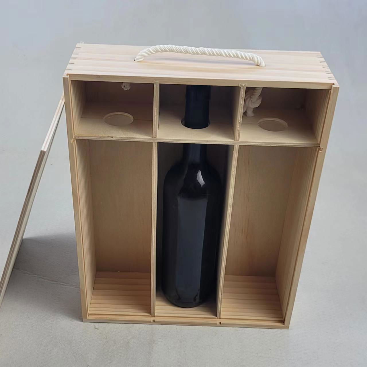 FSC&BSCI sliding lid pine Wood Wine Bottle Holder Decorative Wooden Gift Box  3