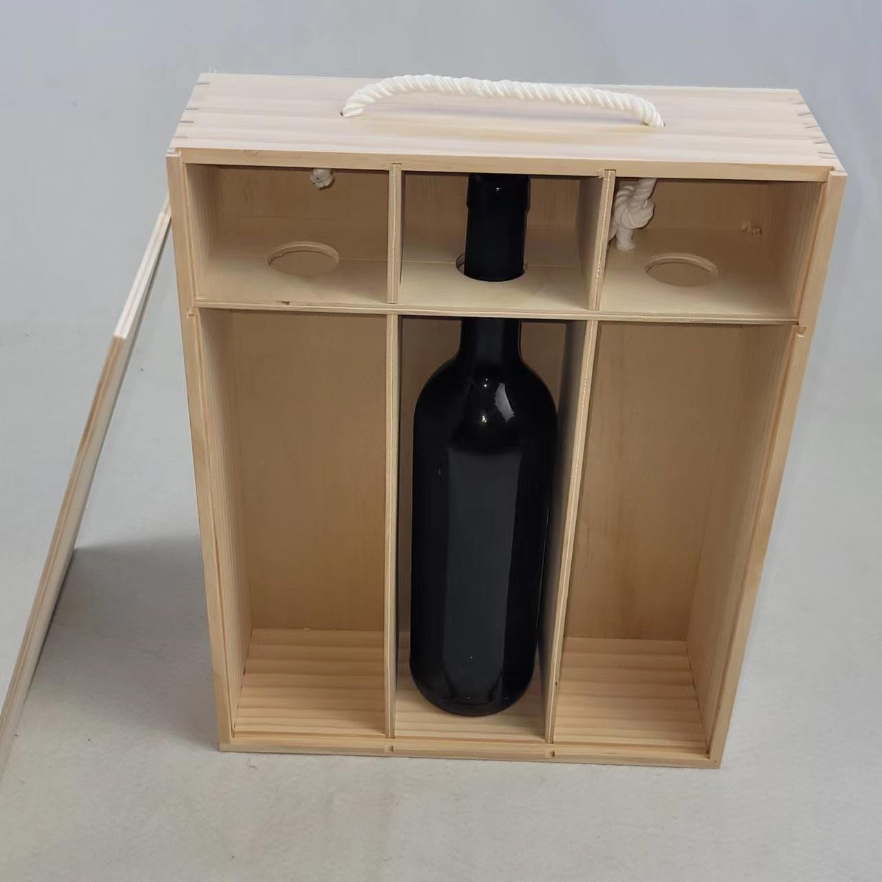 FSC&BSCI sliding lid pine Wood Wine Bottle Holder Decorative Wooden Gift Box 