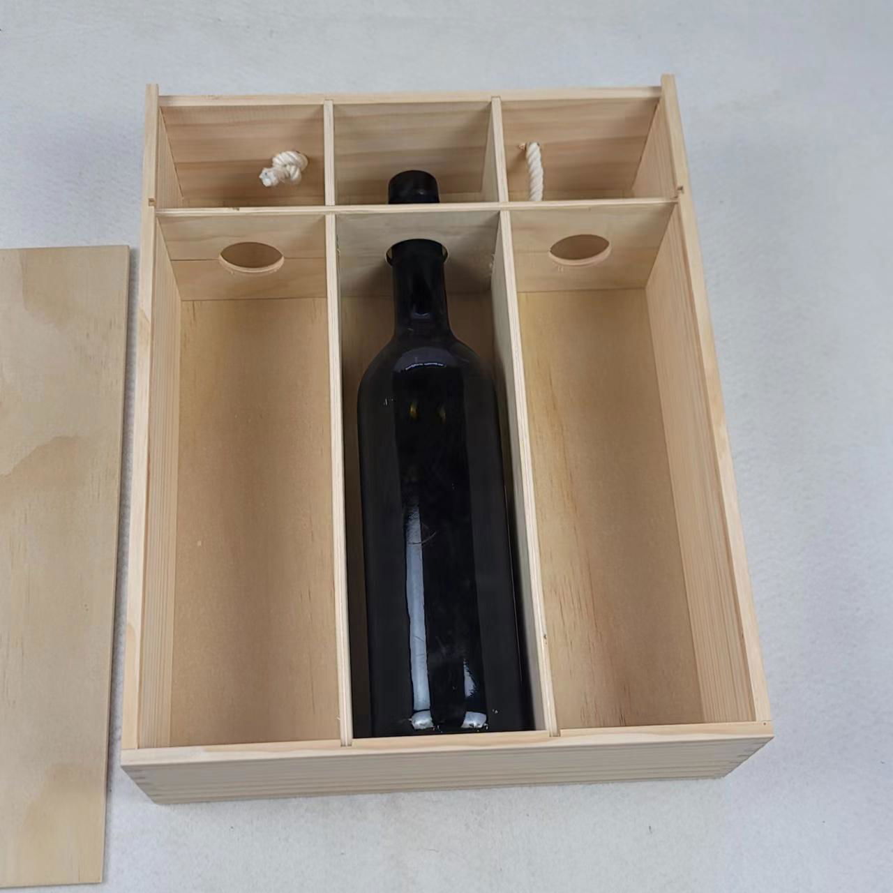 FSC&BSCI sliding lid pine Wood Wine Bottle Holder Decorative Wooden Gift Box  5