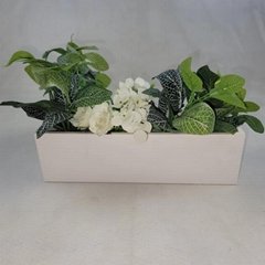 木制花盆，小木盒，家庭桌面花与塑料花摆件