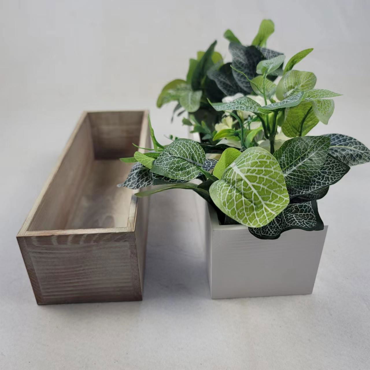 wooden flowerpot small wooden box  nordic planter with plastic flower 3